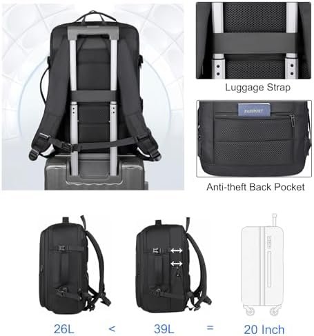 Travel Backpack for Men Business Computer Large Backpack Suitcase for Travel with USB Charging Port, Work Laptop Bookbag for Women Office College School Bag, Black - Image 5