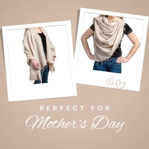 Handmade Soft Wool Shawl Wrap Pashmina Mothers Day or Christmas Gift Wearable Blanket, Over Sized Winter Scarf 50" x 72" Nepali Blanket Throw - Beige for Women - Image 5