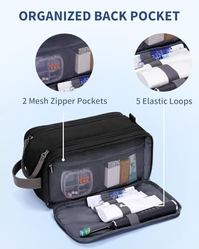 WANDF Toiletry Bag for Men Travel Toiletry Organizer Canvas and Leather Dopp Kit Water-Resistant Shaving Bag for Travel Accessories (Black, Patent Pending) - Image 5