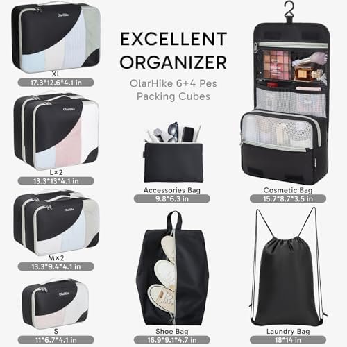 ALL INCLUDED 10 Set Sturdy Packing Cubes for Suitcases,OlarHike Travel Essentials,UPGRADED Anti-Tear Stitching, NEW Improved Luggage Packing Organizers for Travel Accessories(Black) - Image 2