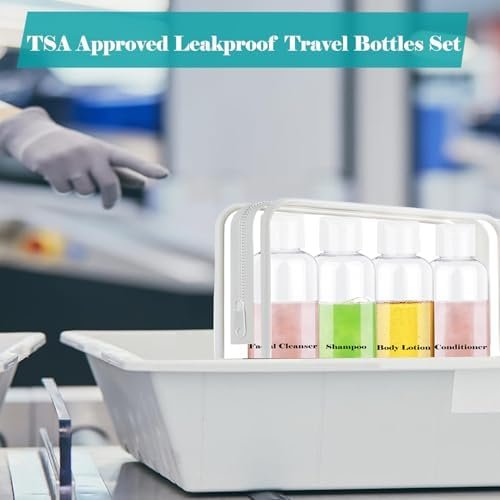 Toiletry Travel Bottles for Men Women, 3.4oz/100ml Refillable Plastic Containers with TSA Approved Toiletry Bag - Clear Cosmetic Kit for Shampoo, Conditioner, Lotion and Travel Essential(4Pack, Black) - Image 4