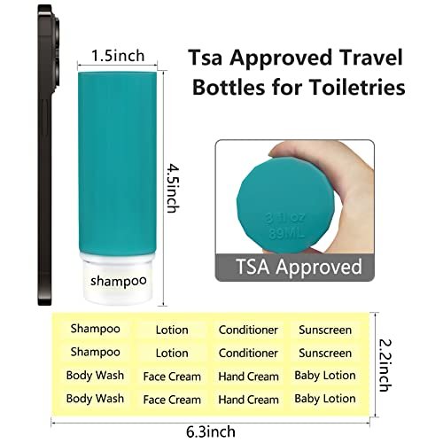 Travel Bottles for Toiletries, 4 Pack TSA Approved Travel Size Bottles Leakproof Silicone Portable Refillable Travel Containers for Shampoo Conditioner Body Lotion Soap Liquids (3oz 89ml) - Image 6