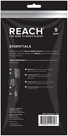 Reach Essentials Toothbrush with Toothbrush Caps, Multi-Zoned Angled Soft Bristles, Contoured Handle, Tongue Scraper, 6 Count - Image 2