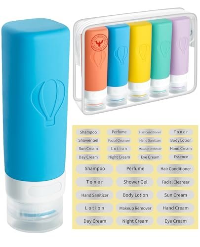 Upgraded Travel Bottles for Toiletries Triple Leak-Proof Thickened Body Travel Essentials, Includes 5 x 3oz(90ml) Travel Bottles Waterproof Zipper Tsa Approved Toiletry Bag 2 Sets of Label