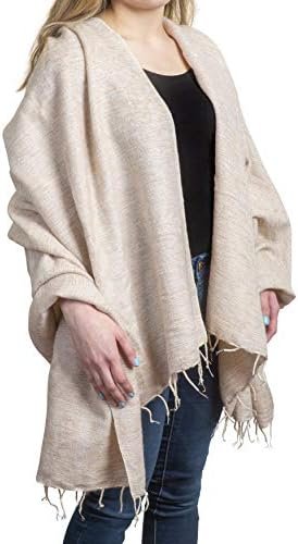 Handmade Soft Wool Shawl Wrap Pashmina Mothers Day or Christmas Gift Wearable Blanket, Over Sized Winter Scarf 50" x 72" Nepali Blanket Throw - Beige for Women - Image 3