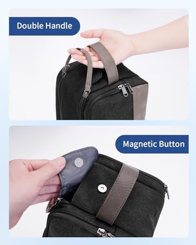 WANDF Toiletry Bag for Men Travel Toiletry Organizer Canvas and Leather Dopp Kit Water-Resistant Shaving Bag for Travel Accessories (Black, Patent Pending) - Image 6