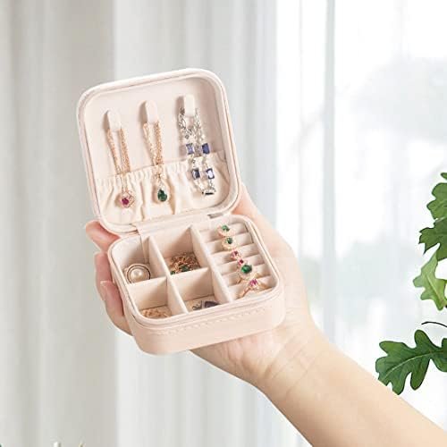 Small Travel Jewelry Case, To Go Portable Jewelry Box, Travel Jewelry Organizer,Portable Jewellery Storage Holder for Rings Earrings Necklace, Gifts for Girls Women -Pink - Image 2