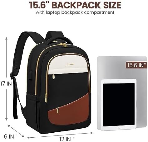 LOVEVOOK Laptop Backpack for Women,College Travel Copmputer Backpack, 15.6 Inch Work Backpacks with USB Port,Waterproof Back Pack with Laptop Compartment for Teacher Nurse,Black-White-Brown - Image 5
