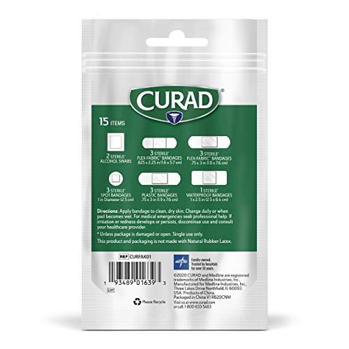 Curad First Aid Portable Pack, Ideal for Travel, Carry-on, Backpacks, Water Resistant Pouch, Variety Size Bandages, Alcohol Swabs, 12 Packs - Image 3