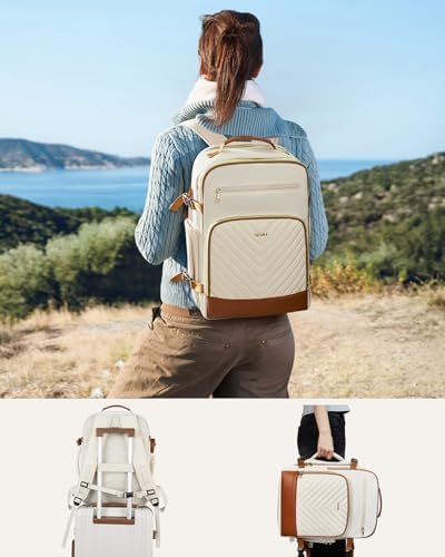 Telena Travel Backpack for Women, 15.6 inch Laptop Backpack TSA Carry on Backpack Personal Item Size Flight Approved Travel Bag Daypack with Multi-Pockets for Work, Travel, Business, Beige-Brown - Image 7