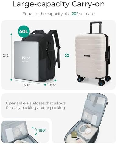 BAGSMART Rolling Backpack, 17 Inch Travel Laptop Wheeled Backpack, 40L Large Carry on Business Luggage with Wheels for Adults Men Women, Water Resistant Overnight Work College Trolley Suitcase, Black - Image 3