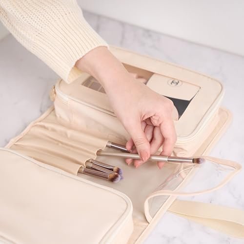 Travel Makeup Bag for Women for Cosmetics, Brushes, and Toiletries, Compact and Portable Makeup Organizer, Large Capacity Storage Cosmetic Bag for Business, Vacation, or Weekend Traveling (Ivory) - Image 7