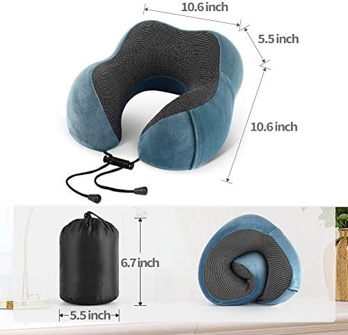 Travel Pillow 100% Memory Foam Pillow, Neck Pillow for Airplane, Neck & Head Support Pillow for Sleeping Rest & Car, Travel Pillows Kit with Storage Bag, Sleep Mask and Earplugs Blue - Image 2