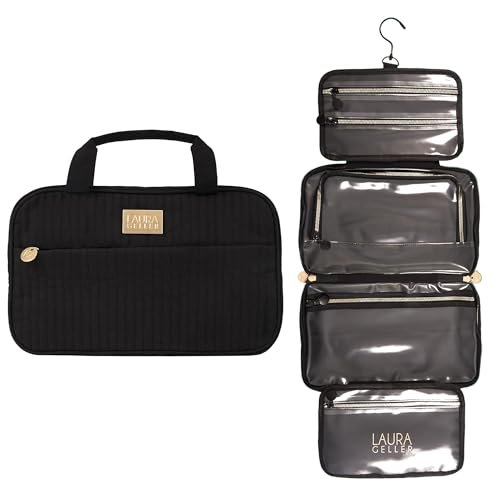 LAURA GELLER NEW YORK Quilted Folding Travel Makeup Bag, Black - Hanging Toiletry Bag Organizer for Travel - Large Capacity Full Size Makeup Bag - Easy to Clean - Image 5