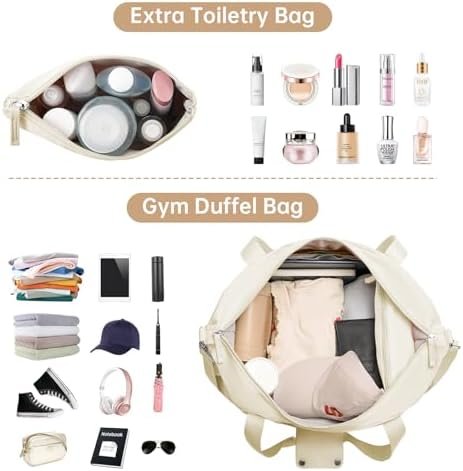 ETRONIK Gym Bag for Women, Personal Item Travel Duffel Bag with Shoes Compartment, Weekender Overnight Bag with Wet Pocket & USB Charging Port, Carry On Bag for Women, Travel, Gym, Weekend (Beige) - Image 4