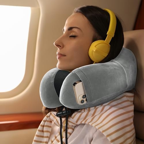 Travel Pillow and Blanket Set Neck Pillow Airplane Memory Foam for Traveling Compact with Bag Grey - Image 4
