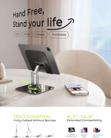 LISEN for iPad Stand Holder Adjustable Tablet Stand for Desk, 2024 for iPad Accessories for Computer Accessories iPad Holder for Desk Kindle Table Mount/Monitor/PS/Switch iPhone 12.9"-4.7" - Image 2