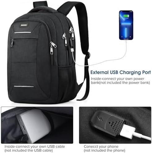 BIKROD Backpack for Men and Women, School Backpack for Teens, Black Backpack for Boys with USB Charging Port Fits 15.6 Inch Laptop, Water Resistant Travel College Bookbag - Image 4