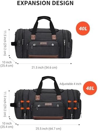 WITZMAN Mens Duffle Bags for Traveling Canvas Weekender Travel Bag Expandable Overnight Bag Carry on Bag(A8007 Black) - Image 3