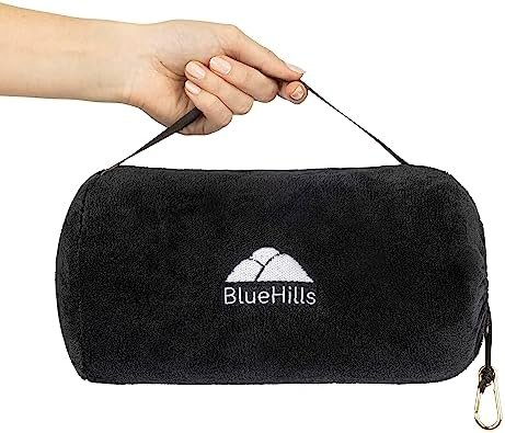 BlueHills Travel Blanket Pillow Rolled Premium Soft Plush Airplane Throw Traveling Accessories Gifts Compact in a Bag 70 X 48 inches Long Plane Flight Portable Lightweight Black R05 - Image 8