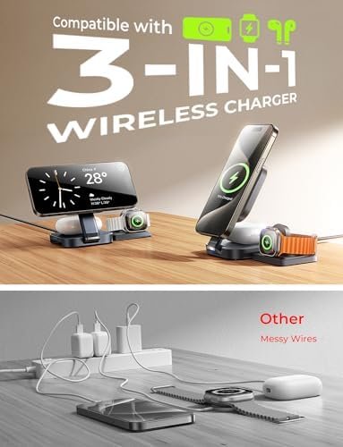 LISEN 3 in 1 Wireless Charging Station for Apple Devices Magsafe for iPhone Magnetic Charger Stand, Travel for iPhone Charging Station Multiple Devices Fits iPhone 16 15 Pro Max Airpods iWatch - Image 7