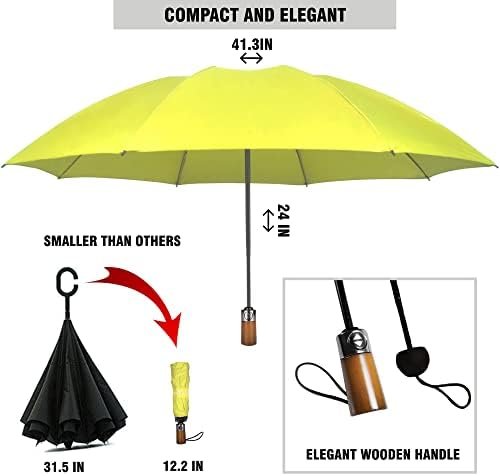 Inverted Umbrella Windproof - Large Canopy but Compact Folding Umbrellas for Rain, Lightweight Travel Umbrella, Reverse Umbrella Auto Open and Close, Strong Automatic Umbrella, Yellow - Image 3