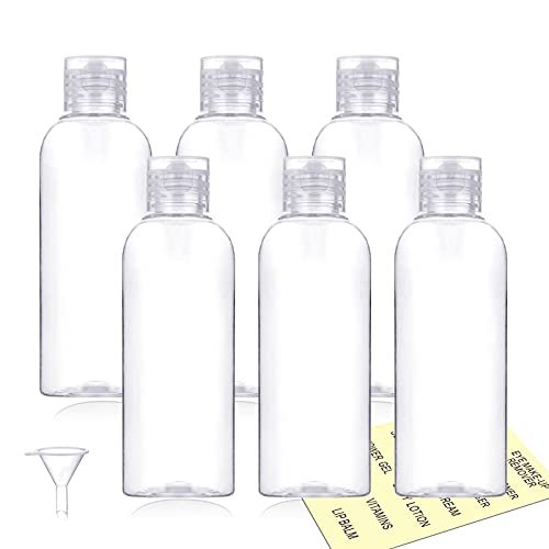 Plastic Travel Bottles for Toiletries TSA Approved,100ml/3.4oz Empty Small Squeeze Travel Size Bottle Containers with Flip Cap(6 Pack)
