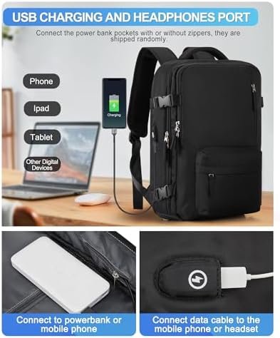 VGCUB Carry on Backpack,Large Travel Backpack for Women Men Airline Approved Gym Backpack Business Laptop Daypack,Black - Image 3