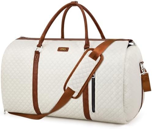 Convertible Garment Duffle Bags for Travel - Carry On Garment Bags With Toiletry Bag, Large Weekender Bags for Women Men 2 in 1 Hanging Suitcase Suit Travel Duffel Bags (2pcs Set, Off White Diamond)