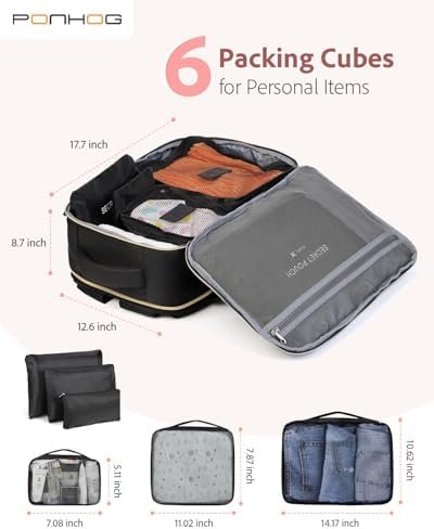 Large Travel Backpack for Women - Travel Backpack Carry on Flight approved 40L Personal Item with 6 Packing Cubes fit 17 inch Laptop Water Resistant Business College Backpacks Black - Image 4