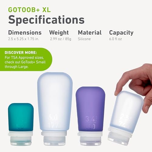 humangear GoToob+ (XL) | Refillable Silicone Travel Bottle | Locking Lid | Food-Safe Material | Green, XL (6 fl.oz.; 177ml) - Image 5