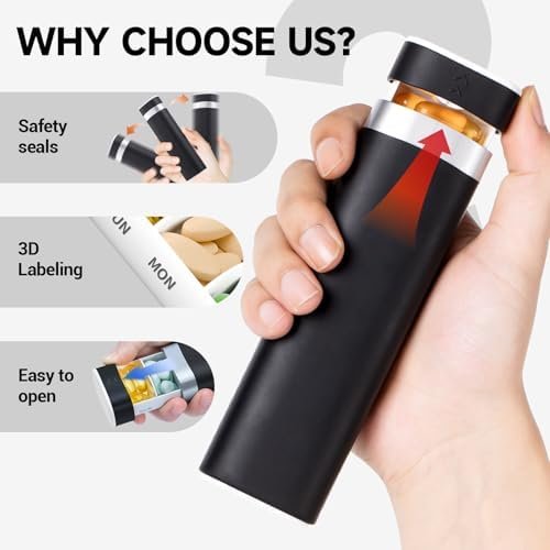 Weekly Pill Organizer 7 Day, Betife Daily Pill Box, Travel Pill Case, Cute Pill Holder to Hold Vitamins, Medicines, Supplements, Pills Organizer(Black) - Image 4