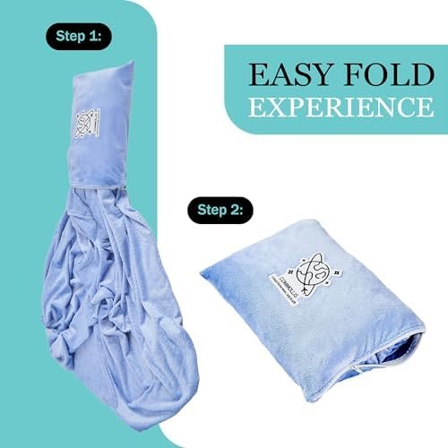 Commollis Travel Blanket Airplane Compact - 2 in 1 Airplane Travel Accessory, from Airplane Blanket to Travel Pillow, with Luggage Strap, Soft Handles and Security Pockets - Image 2