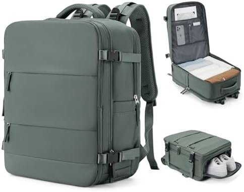 coowoz Large Travel Backpack Carry On for Women Man Waterproof Gym Backpack with Laptop Compartment Mochila de Viaje Teacher Personal Item Backpack Rucksack Airplane Accessories Must Haves Olive Green