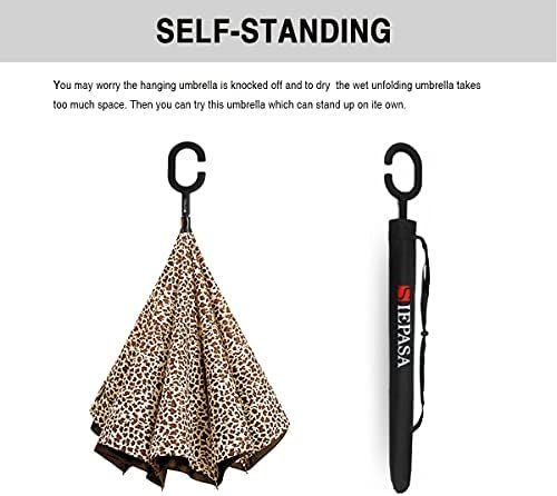 SIEPASA 49/56 Inch Inverted Reverse Upside Down Umbrella, Extra Large Double Canopy Vented Windproof Waterproof Stick Golf Umbrellas with C-shape Handle. - Image 5