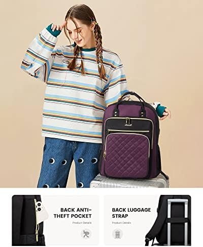 LOVEVOOK Laptop Backpack Purse for Women, 15.6" Laptop Bag for Travel with USB Port, Water Resistant Lightweight Daypacks for College Work Business, Nurse Teacher Computer Bags, Purple Black - Image 7