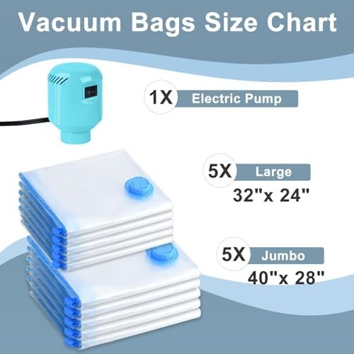 Large Vacuum Storage Bags with Electric Pump 10 Pack (5 Jumbo/5 Large) Vacuum Seal Bags for Clothing Compression Space Saver for Comforters,Blankets - Travel Essentials - Image 3