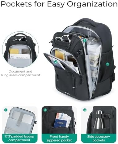 BAGSMART Rolling Backpack, 17 Inch Travel Laptop Wheeled Backpack, 40L Large Carry on Business Luggage with Wheels for Adults Men Women, Water Resistant Overnight Work College Trolley Suitcase, Black - Image 4