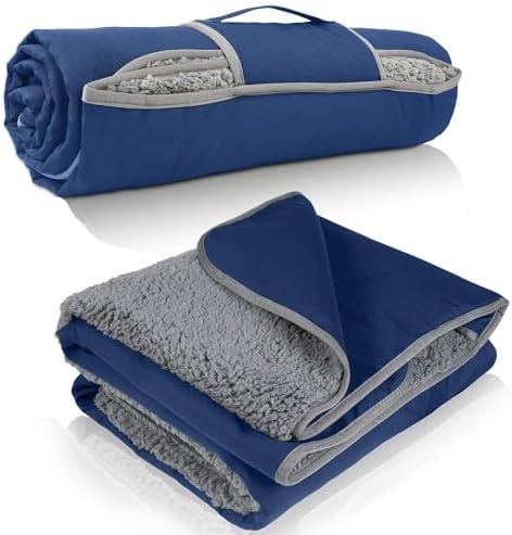Tirrinia Waterproof Outdoor Blanket with Sherpa Lining, Windproof Triple Layers Warm Comfy Foldable for Camping Stadium, Beach, Picnic, Grass, Concerts, Car, Dog, 51''X 59'' & 59''X 80''