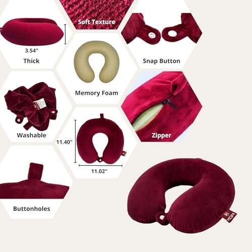 KOPI-Travel Blanket and Pillow. The Most Complete and Premium Travel Set with Pillow Memory Foam, Sleep mask, and More, Including a complimentary Soft Blanket, Wine Red, Gifts for Women and Men. - Image 5