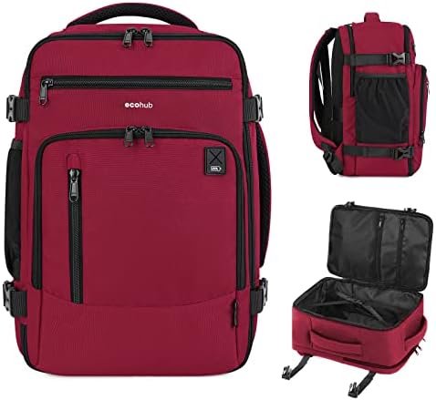 ECOHUB 16'' Travel Backpack For Women Men Airline Approved Personal Item Travel Bag Travel Essentials Laptop Backpack Casual Daypack Small Hiking Backpack Lightweight Waterproof Backpack, Red