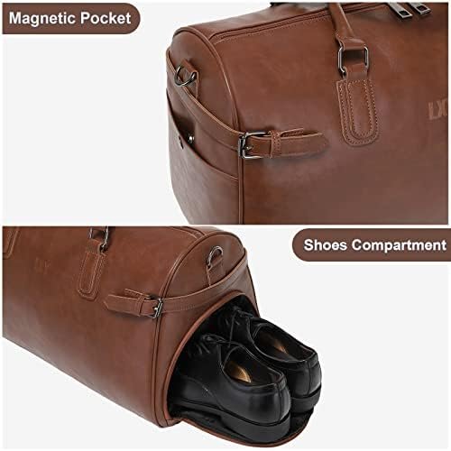 Vegan Leather Duffle Bag, LXY Travel Duffle Weekender Bag with Shoe Compartment, Duffel Overnight Gym Bags for Women Men Brown - Image 4