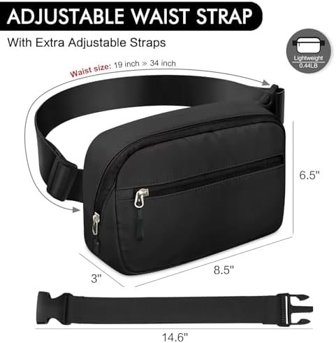 TORRYZA 2L Capacity Cross Body Fanny Packs for Women Men with Adjustable Strap, Lightweight Everywhere Belt Bag Crossbody Bags for Travel Sports Running Workout (Black) - Image 2