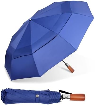 Satol 55 Inch Automatic Open Golf Umbrella, Oversize Windproof Waterproof Large Double Canopy Vented 10 Ribs Folding Travel Umbrella, UPF 50+ UV Protection Sun Compact Umbrellas for Women Men