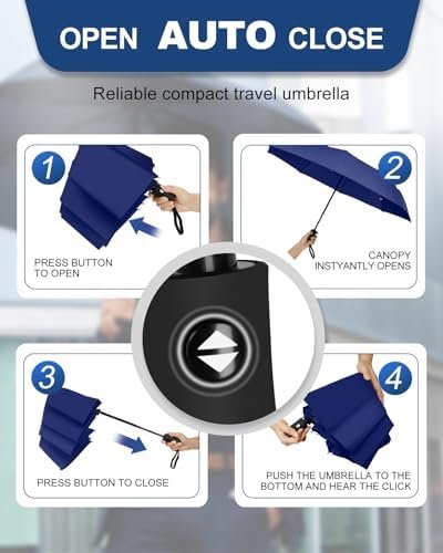 Compact Travel Umbrella, Folding Small Mini Windproof Umbrella, Lightweight Portable Parasol for Backpack Purse, Car Backpack Purse Automatic Umbrellas for Rain - Image 5
