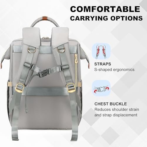 AIJIEKE Lunch Backpack for Women, 15.6 inch Laptop Backpack for Women, Work Backpack for Women with Insulated Cooler Lunch Bag for Travel Nurse Teacher, Grey - Image 8