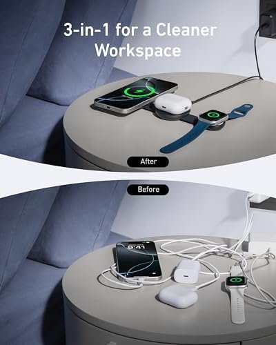 Anker MagSafe Compatible MagGo UFO 3-in-1 Charger, iPhone 16 Wireless Charger Station, Qi2 Certified 15W, Foldable Travel Charging Pad, for iPhone 15/14/13/12, AirPods, Apple Watch (Not a Power Bank) - Image 5