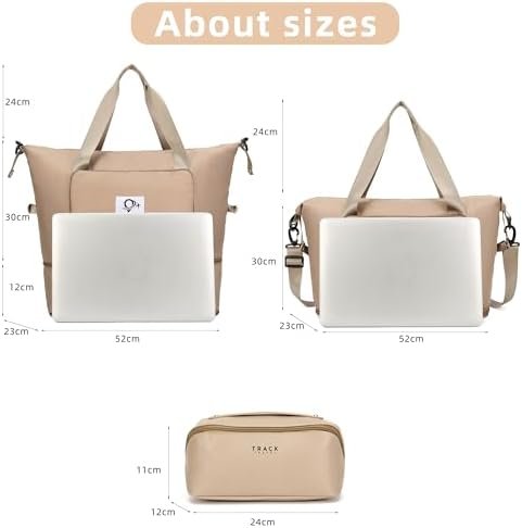 Large Capacity Folding Travel Bag Dry Wet Separated Gym Bag for Man and Woman Cosmetic Travel Bag Portable Travel Lightweight Waterproof Oxford Fabric Duffel Bag Workout Bag (Champagne) - Image 2