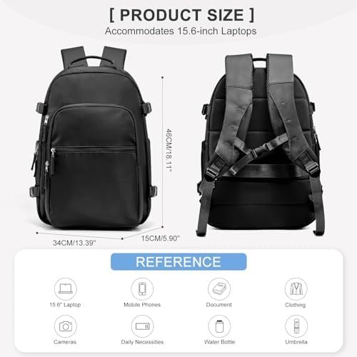 coowoz Large Travel Backpack Carry on Flight Approved Personal Item Travel Bag Carry on Backpack for Women Men Mochila de Viaje Para Mujer Travel Essential Black Backpack for Traveling on Airplane - Image 6