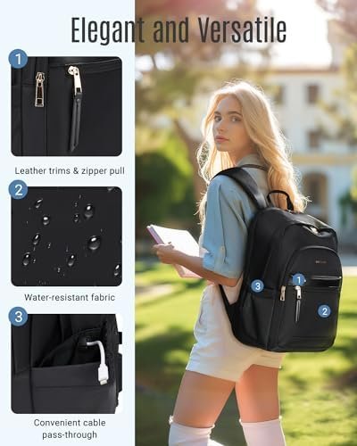 LIGHT FLIGHT Travel Backpack for Women, 15.6" Stylish Laptop Backpack, Computer Bags for College, Work, Daily, Anti Theft Water Resistant Casual Daypack with USB Port, Black - Image 5
